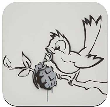 Untersetzer aus Kork, Banksy Bird Granatapfel, Vogel Street Art Graffiti, 1 Stück (95 x 95 mm)