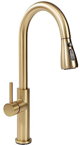 Rea Küchenarmatur ausziehbar Nest Gold Brushed Messing Küchenspüle-Mischbatterie, heiß und kalt, verstellbarer Einhebel, 360° drehbar (gebürstetes Gold)