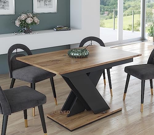Furneo Tavolo 03 – Modern Extendable Dining Table Only, 120–160 cm, Oak Effect Finish