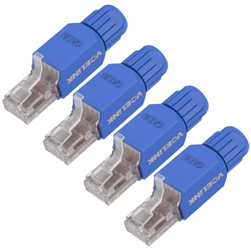 VCELINK KJ22 Conector RJ45 sin Herramienta para Cat6/Cat5E/Cat5 Cable Ethernet - 1000Mbps, Fácil de Instalar, Azul, 4 Unidades