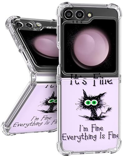 Plakill for Samsung Galaxy Z Flip 5 Case Protective Designer Cute Purple Cat Pattern, Clear Soft TPU Protection Bumper Shockproof Cover for Z flip 5 for Men Women Girls Boys Teens Kids, 6.7