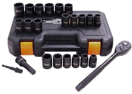 HOYETO Drive Impact Socket Set, 23 Piece Socket Set SAE & Metric 6 Point Cr-V Alloy Steel for Auto Repair with Ratchet Handle Rugged Construction Storage Case