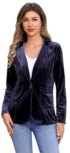 Odizli Veste blazer élégante en velours à manches longues pour femme avec poche, lilas, M