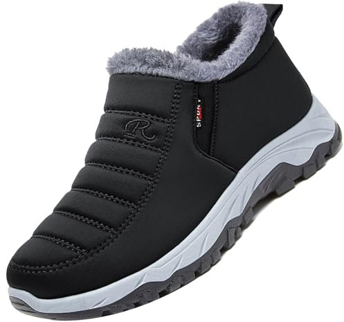 AZMAHT Mocasines sin Cordones para Hombre Botas de Invierno Botas De Nieve Impermeables de Moda y Cálidas Botas de Caminar Zapatos Ligeros Antideslizantes,Men's Black,39/245mm