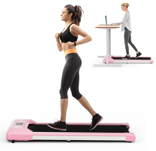 COSTWAY Tapis Roulant Elettrico senza Manubrio, Tapis Roulant sotto Scrivania con Portata di 120 kg, Telecomando e Display LED, Tapis Roulant per Camminare e Correre da Casa e Ufficio (Rosa)