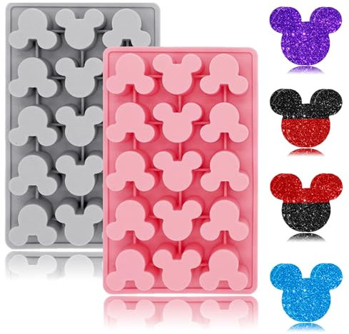 2 Pack Mouse Molds Silicone, 15 Cavity Cartoon Mouse Gummy Molds, Mouse Head Chocolate Molds Silicone Tray DIY Baking Tool for Chocolate Candy Mousse Pastry Handmade Soap Cupcake Topper