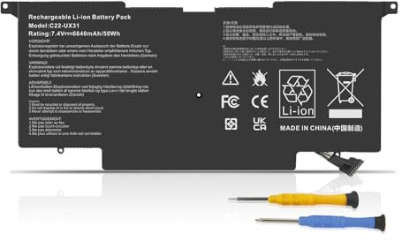 K KYUER 50Wh C22-UX31 Laptop Batería para ASUS ZenBook Prime UX31 UX31A UX31E BX31 BX31A BX31E Ultrabook Series UX31A-R4004H UX31A-R4005X UX31A-R5102F UX31A-R5102H R5202H R7202F C23-UX31 C21-UX31
