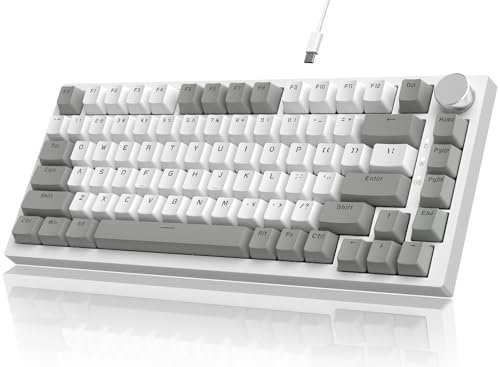 A.JAZZ AK820 TKL Clavier de jeu mécanique filaire 75 % avec bouton, remplaçable à chaud, structure d'étanchéité, prise améliorée et 5 couches de mousses absorbant le bruit, 82 touches, rétroéclairage
