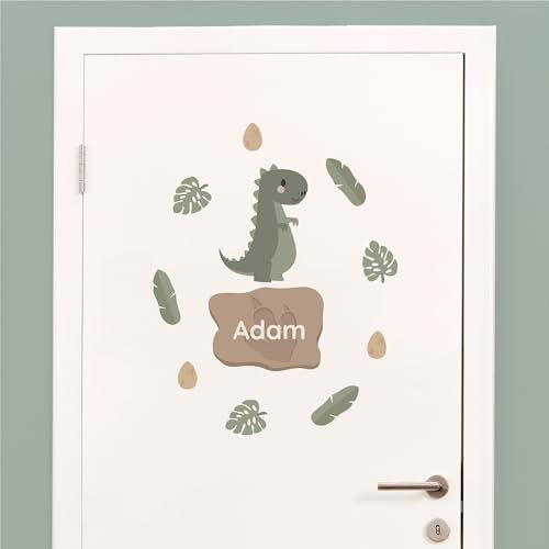 Klebekerlchen® Türaufkleber personalisiert mit Name – Wandtattoo Kinderzimmer & Babyzimmer deko – selbstklebende Wandsticker - T-Rex