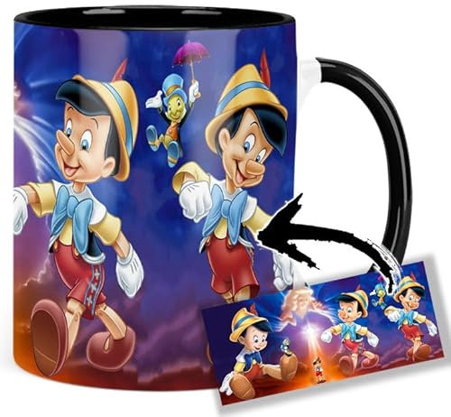 Pinocchio Tasse Innen & Henkel Schwarz Keramikbecher Mug