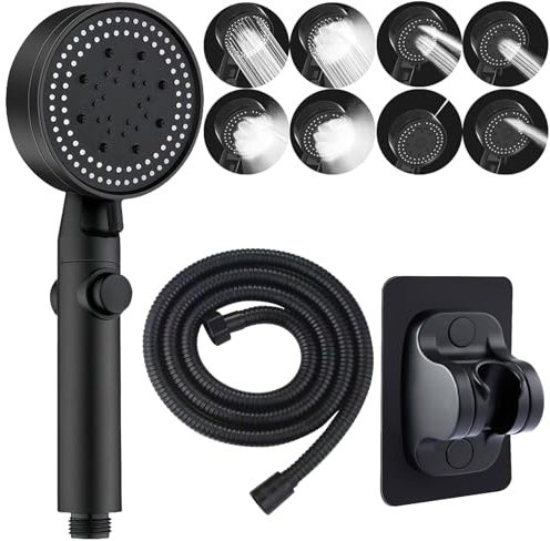 Alcachofa de Ducha con Manguera 2m Alcachofa de Ducha con Soporte Cabezal de Ducha de Mano Alcachofa de Ducha Negro Cabeza de Ducha Negro 8 Modelos para Baños, Hoteles, etc.