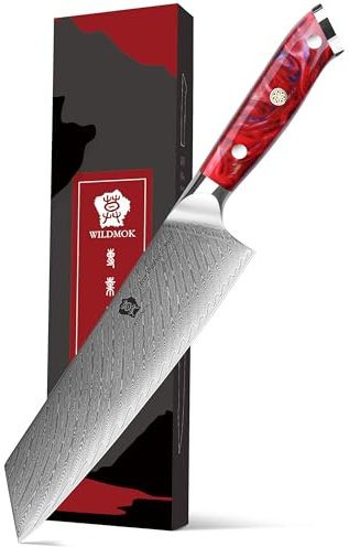 WILDMOK Cuchillo kiritsuke de 21 cm, cuchilla de vegetales afilado, cuchillo de chef japonés damasco acero, cuchillo de chef profesional multipropósito, manija de resina ergonómica