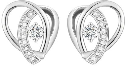 Ohrringe 18K Weißgold plattiert 925 Sterling Silber Herz Ohrstecker mit Zirkonia Klein Geschenk für Damen Mädchen Frauen
