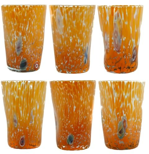 CC Zecchin Set of 6 Murano Glass Drinking Art Glasses Tumbler Orange HandMade Millefiori Set