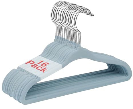 Wellong Kinderkleiderbügel, 28 cm Baby-Samtbügel mit 360°-Drehhaken, rutschfeste Kleiderbügel Samt, platzsparende Kleiderbügel für Säuglinge und Kleinkinde, 16 Stück Blau