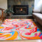Aldopein Tapis de chambre de fille mignon et coloré rose lavable fin 122 x 183 cm antidérapant, moderne, abstrait, groovy, esthétique, joli tapis pour dortoir, salon, bureau