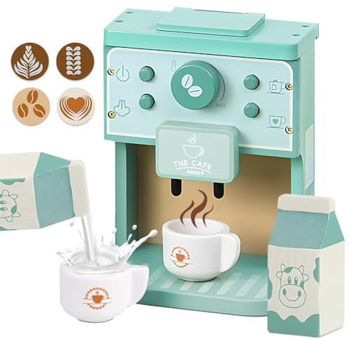 Vmxlso Kaffeemaschine Spielzeug Kinder, 8 Teiliges Kaffeemaschine Kinderküche, Kaffeemaschine Kinder Holz, Spielküche Kaffeemaschine, Küchenspielzeug Rollenspiele Geschenke für Mädchen Und Jungen