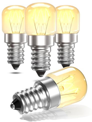 LumiGo 4 Pack E14 Oven Light Bulbs 16W, T22 E14 SES Oven Bulb 300℃ Heat Resistant Himalayan Salt Lamp Bulb Warm White 2700K 230V Dimmable for Oven, Microwave, Cooker Hood, Refrigerators, Lava Lamp