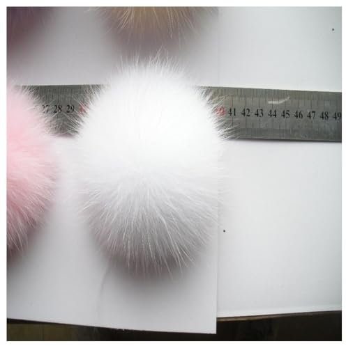 GreatRise 2 StücK Fellbommel für Mützen Künstlicher Haarball Nachahmung Fuchs Haarkugel Kunstpelz Bommel Plüsch Pompon für DIY Hüte, Taschen, Schals, Schuhe, Schlüsselanhänger Weiß 8cm