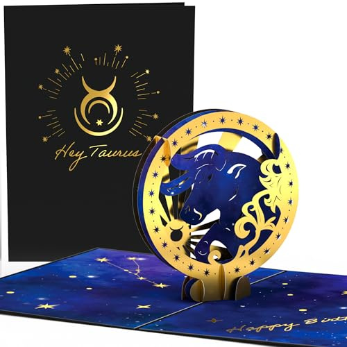 Lovepop® 3D Pop-Up Karte Sternzeichen Stier Geburtstag 21.04-20.05 Geburtstagskarte mit Gold-Effekten Zodiac Sign Taurus | inkl. Umschlag & Versteckfach für Geld & Gutscheine