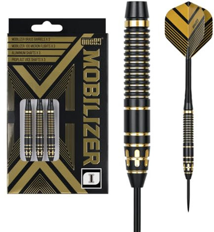 ONE80 Steel Dart Mobilizer Steeltip Dart mit Metallspitze Steeldart Brass Dartpfeile Set mit Schäften und Flights (Barrel 02, 22 Gramm)