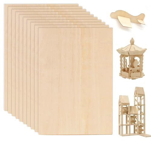 Basswood Sheets 200x100x1.5mm Thin Plywood Sheets Craft Wood Boards 10 Pcs Unfinished Wood Sheet for Crafts Model Making DIY
