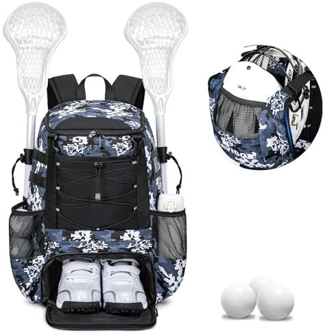 KAVIGOR Lacrosse Bag for Kids and Youth, Lacrosse Backpack with Helmet Holder and Shoes Compartment, Waterproof Field Hockey Gears Bag for Boys & Girls