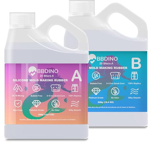 BBDINO Silicone Mould Making Kit 20A Silicone for Mould Making, Silicone Mould Making Translucent 38.8 Oz, 1A:1B by Volume, Liquid Silicone for Moulds Making of Resin, Soap, Wax, Clay, Concrete etc.