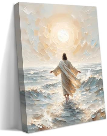 Christliche Wandkunst, Jesus geht auf Wasser, Leinwand, Gemälde, Drucke, Poster, Wanddekoration, Jesus-Wandkunst, Christus, religiöse Dekoration für Kirche, Büro, Wohnzimmer, Inspiration, fertig zum