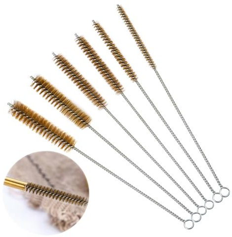 6 Paquete Cepillos de Latón para Limpieza de Tuberías, 8/12/14/16/20/25mm Tubo de Latón Cepillo de Limpieza Redondo Cepillo de Alambre para Tubo para Tubo, Cilindro, Taladros, Herramientas de Mano