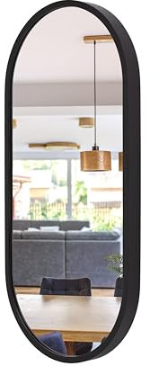 STOLARNIA PIKA Ovaler Bad Spiegel (120x48 cm) - Wandspiegel mit Holzrahmen - Oval Spiegel mit Holz Schwarz für Badezimmer, Flur, Wohnzimmer, Schlafzimmer - Stilvoller Kiefernholz Badespiegel LEJA