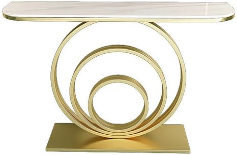 Table console étroite moderne dorée et blanche pour cuisine, couloir, structure en métal, 80 cm