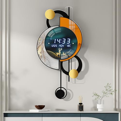 Homary 67 cm LED Wanduhr Modern Multifunktional – Sprachgesteuerte Wanduhr Modern Design mit Digitalanzeige, Temperatur, Datum und Alarmfunktion für Wohnzimmer, Büro, Schlafzimmer– Ideal als Wanddeko