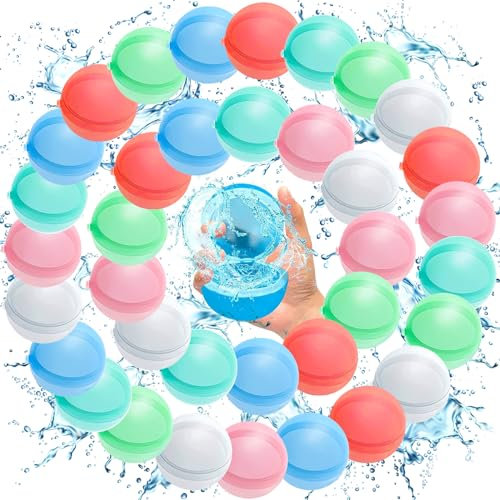 Purpledi 36PCS Wasserbomben Wiederverwendbar, Silikon Wasserbombe, Wiederbefüllbare Wasserbomben für Kinder, Wasserballons Wasserspielzeug Pool Spielzeug Strandspielzeug für Sommer Party Outdoor