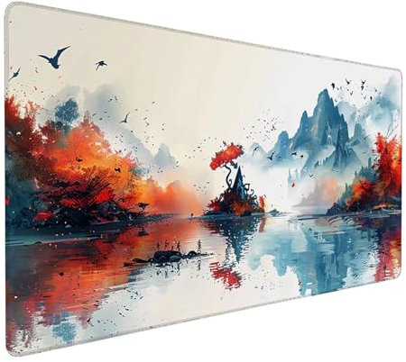 Alfombrilla Ratón XXL 1000x500x3mm, Gaming Alfombrilla Ratón MontañA, Alfombrilla Escritorio con Base de Goma Antideslizante, Alfombrilla Teclado y Raton, Pc Gaming Accesorios, Regalos, Blanco B-5-F