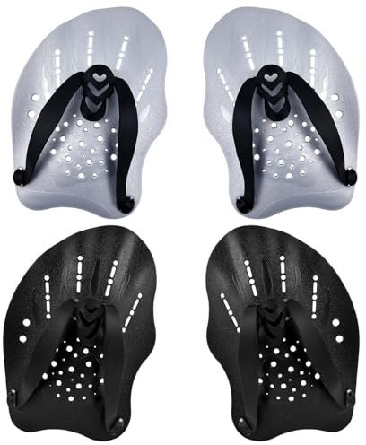 2 Paia Palette Nuoto Piscina, Palette Nuoto Regolabili per Adulti e Bambini, Strumenti di Allenamento per le Mani in Silicone, Unisex, ideale per gli Esercizi in Piscina