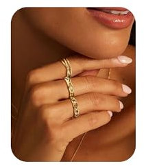 DAILI Ringe Gold Damen, klobige einstellbare offene Stapeln Knöchel Daumen Finger Ring Frauen, einfache wasserdicht nicht anlaufen Twist Kreuz stapelbar Band Ringe Set