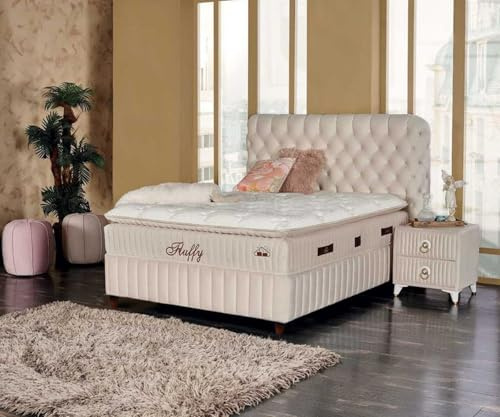 Fluffy Boxspringbett 160x200 cm mit Matratze & Bettkasten | Bett mit Stauraum - Komplettset mit 7-Zonen Orthopädischer Matratze mit Topper – Allergenfrei, Atmungsaktiv | Liegehöhe 67 cm (Beige)