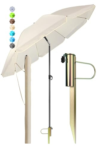 4smile Sonnenschirm Strand Ø 180 cm mit Rasendorn, 3-IN-1-SET, Beige | Strandschirm windfest stabil, Rasendorn Sonnenschirmhalter, Schirmhülle – UPF 50+ Sonnenschirm, Schirmspieß für Garten