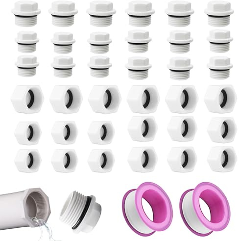 36 Stück Blindstopfen Wasserleitung, 1/2 3/4 1 Zoll Verschlusskappe Kunststoff Gewindestopfen mit Unterlegscheibe Kappe Sechskant Rohrkappe für Waschmaschine Geschirrspüler Wasse