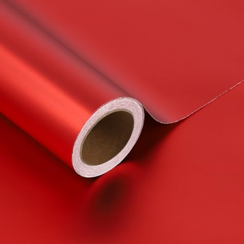 BIOBROWN Geschenkpapier Rot, matt-metallisch, 43 cm x 10 m | Einfarbige Minirolle mit matter Metallic-Oberfläche; für Hochzeit, Geburtstag, Weihnachten und Valentinstag