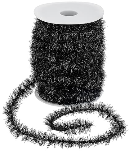 WADORN 50 m Lange Weihnachts Lametta Girlande, Schwarzes Weihnachts Lamettaband Schmal Metallisch Gedrehte Weihnachtsornamente Zum Aufhängen Glitzernde Lamettadrahtgirlande Für Weihnachtsbaumschmuck