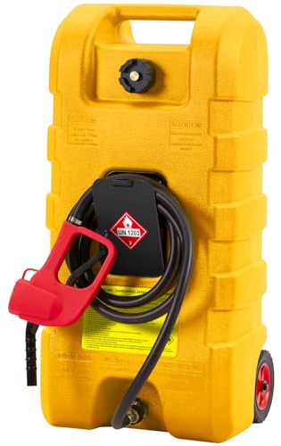 Fuel Caddy, 15 Gallon Portable Gas Tank Container | Jerry Can with 10FT Hose & Wheels, Petrol Diesel Storage Can Fuel, Petrol Canister for Car Truck