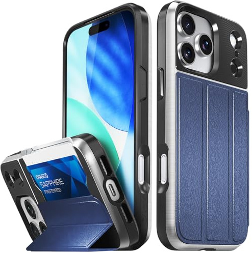 VENA vCommute for iPhone 17 Pro Max Wallet Case, [Military Grade Drop Protection] Flip Leather Cover Slot Card Holder with Kickstand - Blue