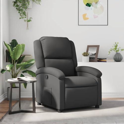 Tonture Relaxsessel Grau Echtleder, manuell verstellbar, komfortabler TV-Sessel für Wohnzimmer, Schlafzimmer, Leseecke, 110 kg Tragkraft, gemütliches Sitzerlebnis