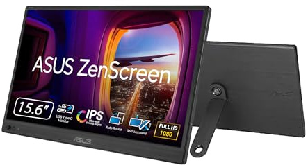 ASUS ZenScreen 16” Portable USB Monitor (MB169CK-P) - Full HD, IPS, Dual USB-C, Eye Care, Flicker Free, Blue Light Filter, Anti-Glare Surface, 360° Kickstand, 3 yr Warranty