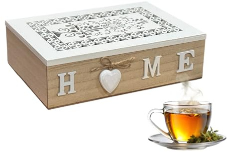 OCEANO Scatola da tè in legno naturale con 6 scomparti Cofanetto rettangolare con finestra in stile vintage Contenitore per Bustine The Tisane Infusi Spezie Organizzatore da Scrivania Porta Minuteria
