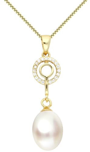 Löb 925 Silber Kette Ring Anhänger Zirkonia Zuchtperle 750 Gold vergoldet, Damen Halskette Echte Perlen Süßwasserperle Perlenanhänger Tropfen Tropfenanhänger Oval