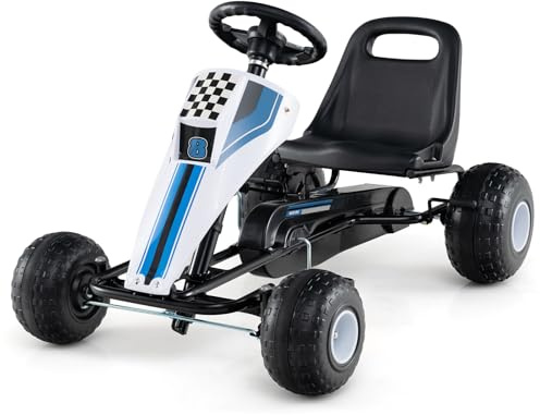 Costzon Pedal Go Kart, 4 Wheel Ride on Toy Pedal Car with Adjustable Seat, Handbrake, Free-Wheel & Pedal Modes, Outdoor Bicycle Go Cart with Wear-Resistant Wheels, Gift for Boys and Girls (White)