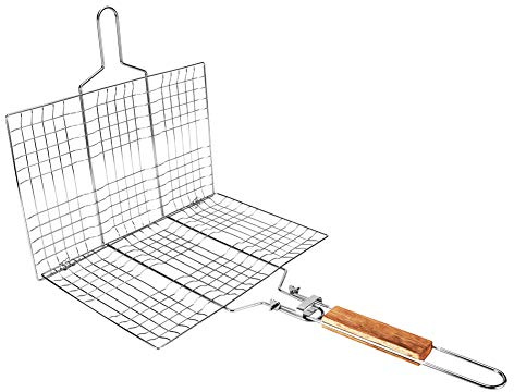 ZAWELIYO BBQ Mesh Grill Net Langlebiges BBQ-Werkzeug für Outdoor-Camping, Faltbarer Griff, Anti-Verbrühungs-Fischclip für Picknick